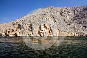 Rock mountain fiords sea landscape view, Oman, photo