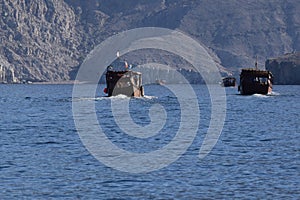 Dhow Cruise Boats in Musandam, Oman Fjords