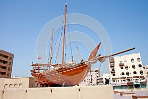 Dhow on display outside the Dubai Museum United Arab Emirates