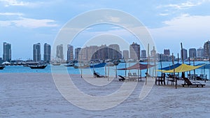 dhows in the shore parked at katara beach in qartar during dhow festival