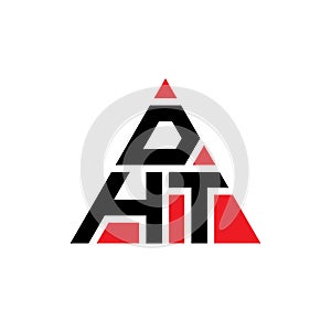 DHT triangle letter logo design with triangle shape. DHT triangle logo design monogram. DHT triangle vector logo template with red