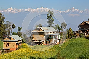 DHULIKHEL, NEPAL: Countryside near Dhulikhel with the Himalaya mountains in the background