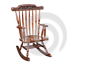 Di cut brown wooden rocking chair on white background, vintage,object,furniture background,copy space