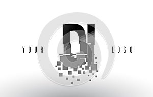 DI D I Pixel Letter Logo with Digital Shattered Black Squares