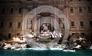 Di Trevi fountain nice front view HDR at night in Rome in Italy