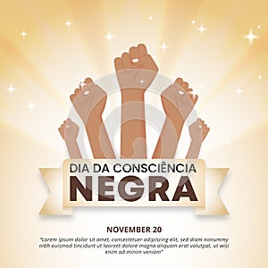 Dia da consciÃÂªncia negra or black awareness day background with raising hands and light and sparkle photo