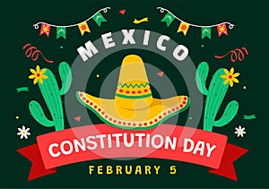 Dia De La Constitucion Vector Illustration. Translation: Happy Constitution Day of Mexico on February 5 with Mexican Hat photo