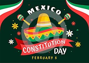Vektor ilustrace. překlad šťastný ústava z mexiko na 5 mexičan klobouk 