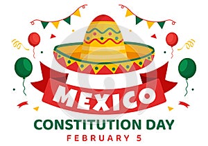 Dia De La Constitucion Vector Illustration. Translation: Happy Constitution Day of Mexico on February 5 with Mexican Hat photo