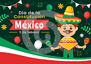 Dia De La Constitucion Vector Illustration. Translation: Happy Constitution Day of Mexico on February 5 with Mexican Hat photo