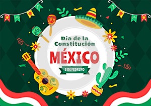 Dia De La Constitucion Vector Illustration. Translation: Happy Constitution Day of Mexico on February 5 with Mexican Hat photo