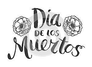 Dia de los Muertos, day of the Dead vector poster or card with spanish text lettering illustration. Hand drawn