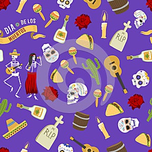 Dia de los muertos day of the dead vector seamless patetrn