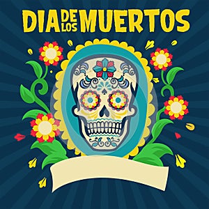 Dia de los muertos design surrounding with floral