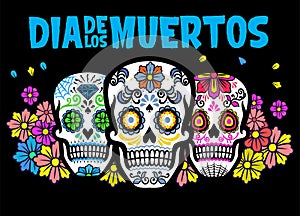 Dia de los muertos design with three sugar skull