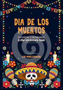 Dia de los muertos festive invitation card design