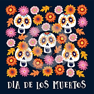 Dia de los Muertos or Halloween greeting card, invitation. Mexican Day of the Dead. Decorative Calavera catrina skulls photo