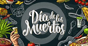 Dia de los Muertos lettering and mexican traditional food photo