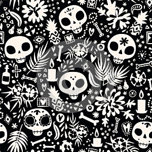 Dia de los muertos seamless vector pattern.