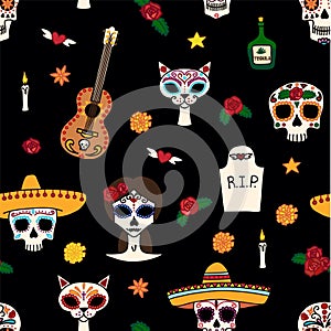 Dia de muertas seamless pattern, great design for any purposes. Vector eps10.