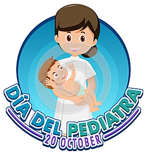 Dia del Pediatra text with cartoon character photo