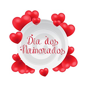 Dia dos Namorados greeting card template with typography text happy Dia dos Namorados and red heart