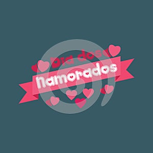 Dia dos Namorados greeting card template with typography text happy Dia dos Namorados and red heart