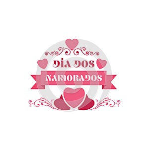 Dia dos Namorados greeting card template with typography text happy Dia dos Namorados and red heart