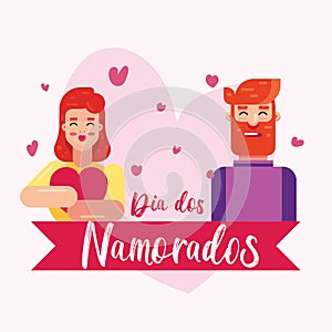 Dia dos Namorados Valentine`s Lovers` Day of the Enamored heart couple illustration poster design