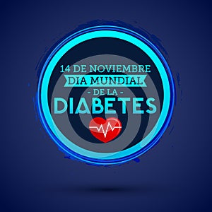 Dia mundial de la Diabetes - World Diabetes Day 14 november spanish text. vector Diabetes blue circle symbol