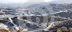 Diabase dolerite stone quarry. Industrial landscape at Parekklisia, Cyprus