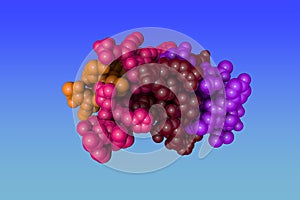 Diabetes-associated mutations in human insulin: A-chain variant insulin Wakayama. Molecular model. 3d illustration