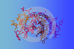 Diabetes-associated mutations in human insulin: A-chain variant insulin Wakayama. Molecular model. 3d illustration