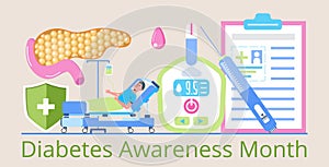 Diabetes Awareness Month on November in USA. American national health care event. Type 2 diabetes and insulin production concept