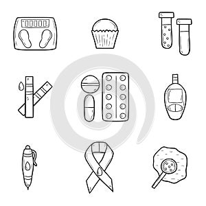 Diabetes hand drawn icons