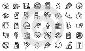 Diabetes icons set, outline style