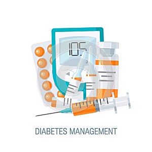 Diabetes management concept in flat style, 