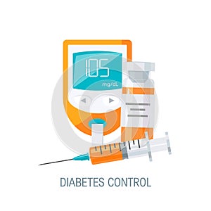 Diabetes management concept in flat style, 