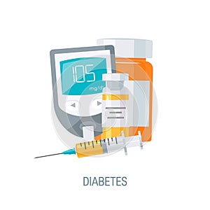 Diabetes management concept in flat style, 