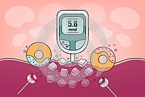 Diabetes medical illustration, Checking sugar test