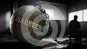 Diabetes - a metaphorical view of exhausting human struggle with diabetes. Taxing and strenuous fight against a heavy we