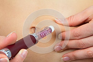 Diabetes patient make insulin injection shot