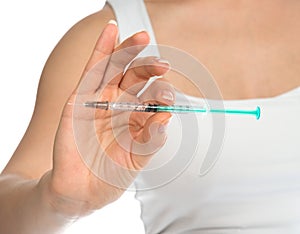 Diabetes patient show insulin syringe pen injector