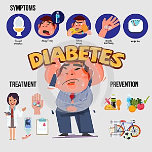 Diabetes symptom, treatment or prevention infographic - vector illustration