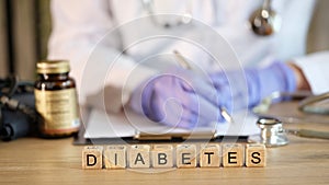 Diabetes word collected with wooden blocks in row