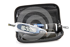 Diabetic Glucometer Blood sugar level testing kit photo