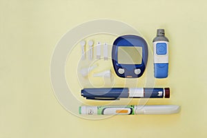 Diabetic kit: glucometer, test strips, lancet, insulin pens, metformin tablets