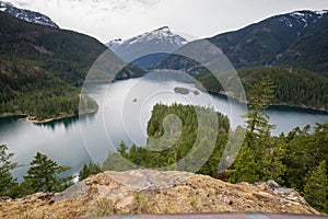 Diablo Lake and mountains at North Cascades National Park in Washington State during spring