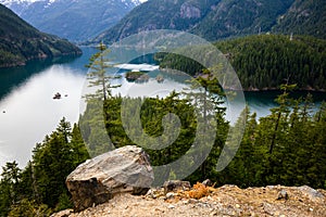 Diablo Lake and mountains at North Cascades National Park in Washington State during spring