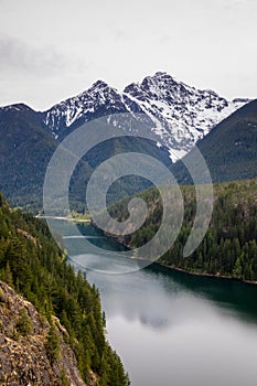 Diablo Lake and mountains at North Cascades National Park in Washington State during spring